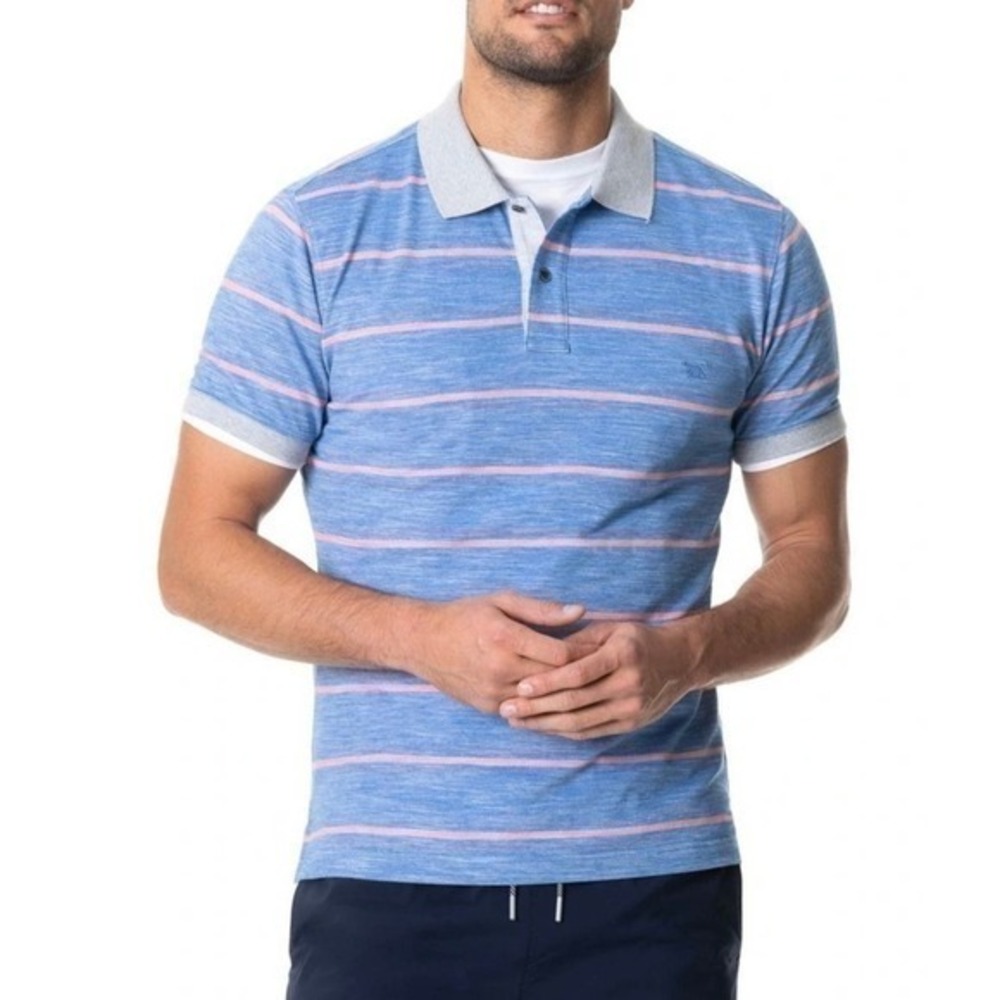 Rodd & Gunn Teal River Sports Fit Blue Striped Polo Shirt Men's Size XL
